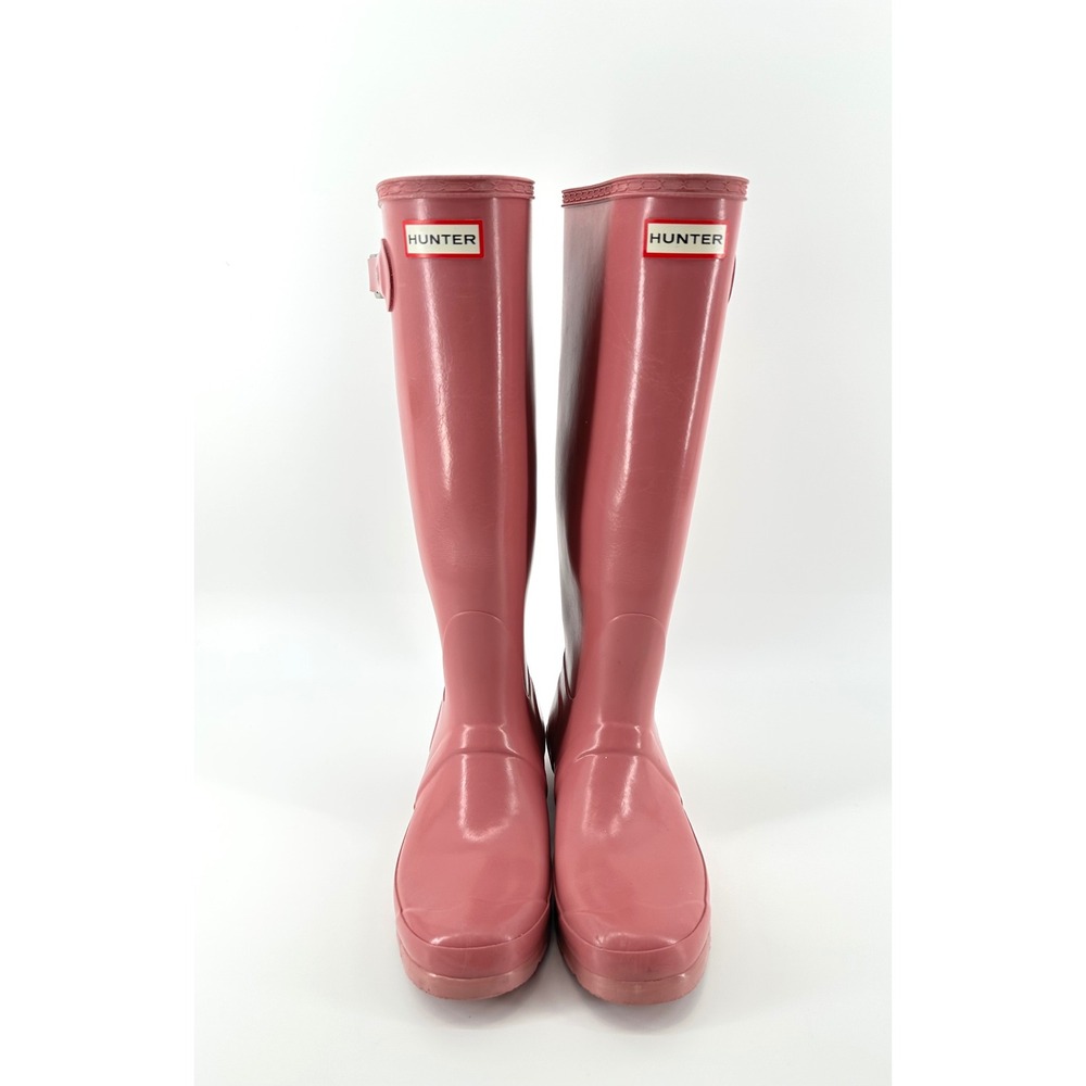 Hunter Original Tall Gloss Rain Boots Pink Waterproof Rubber US 8 EU 39